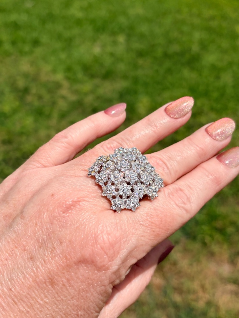 Vintage 90’s Camille Lucie Sparkling Crystal Cluster Statement Ring - Picture 4 of 11
